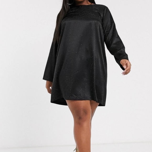 ASOS Curve Dresses & Skirts - ASOS Curve Studded Satin Black Shift Dress Plus Size 18 Women’s Dress. Sparkly!